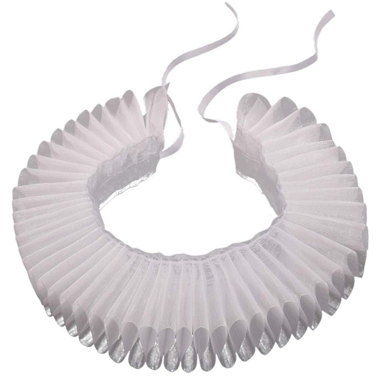 GRACEART White Elizabethan Dickens Ruffle Neck Clown Collar White - Image 1